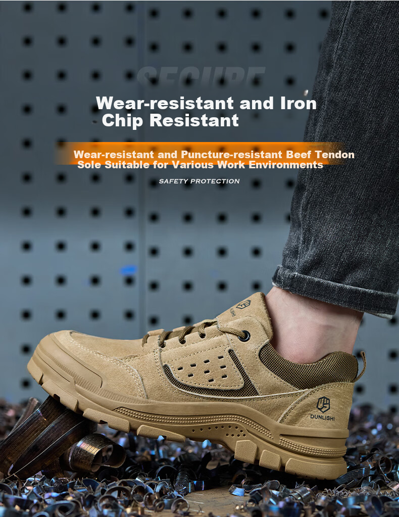 Dunlishi Steel Toe Safety Shoes Men Anti-Smash Anti-Puncture Work Shoes Women Comfortable Durable Protective Construction Shoes 0052 Khaki All-Season Size 37 7
