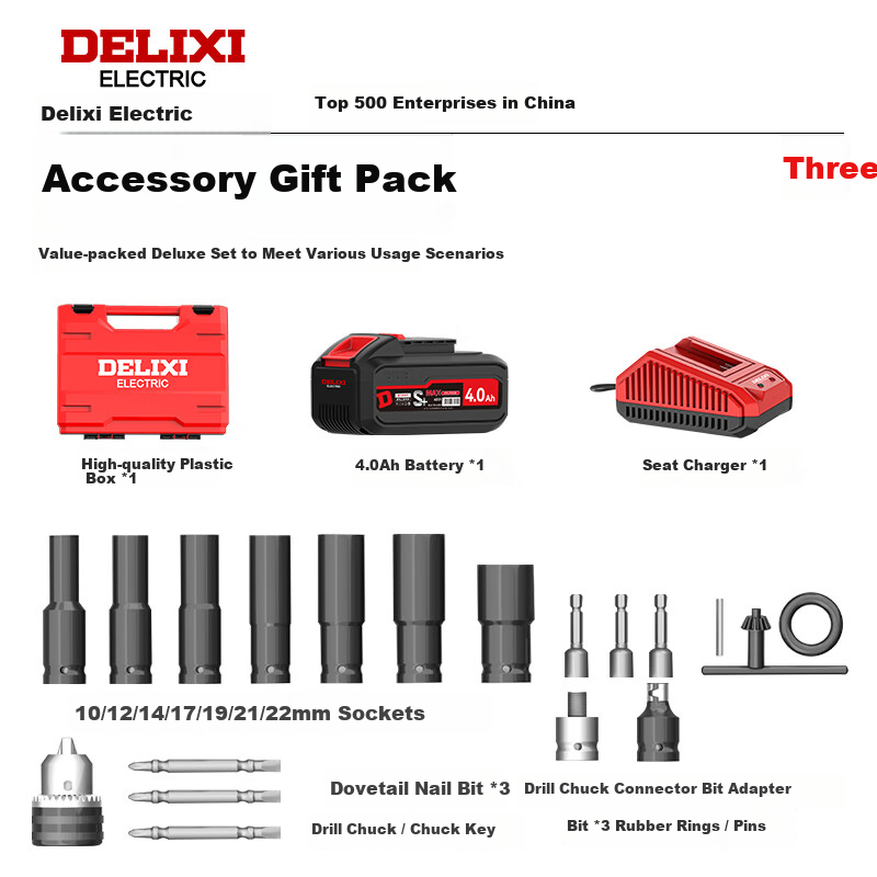 DELIXI ELECTRIC Brushless Electric Wrench Impact Air Gun Auto Repair Tool Kit