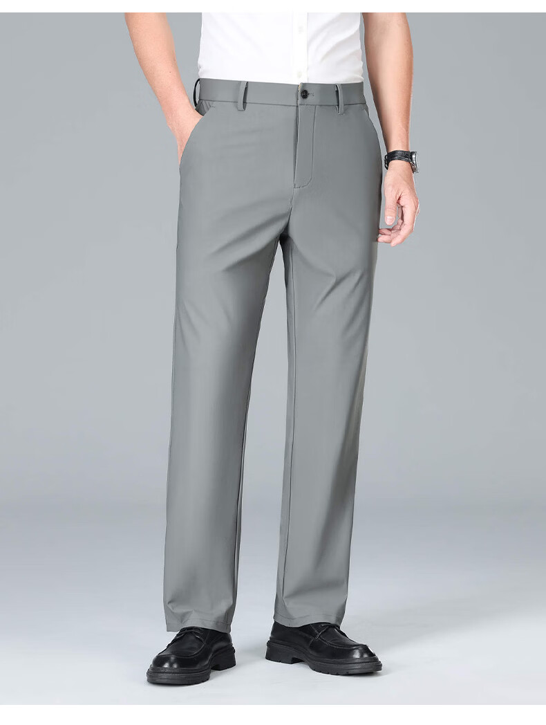 Romon High Elastic Wrinkle-Resistant Men's Summer Business New Ice Silk Thin High-End Straight-Leg Suit Casual Pants 25