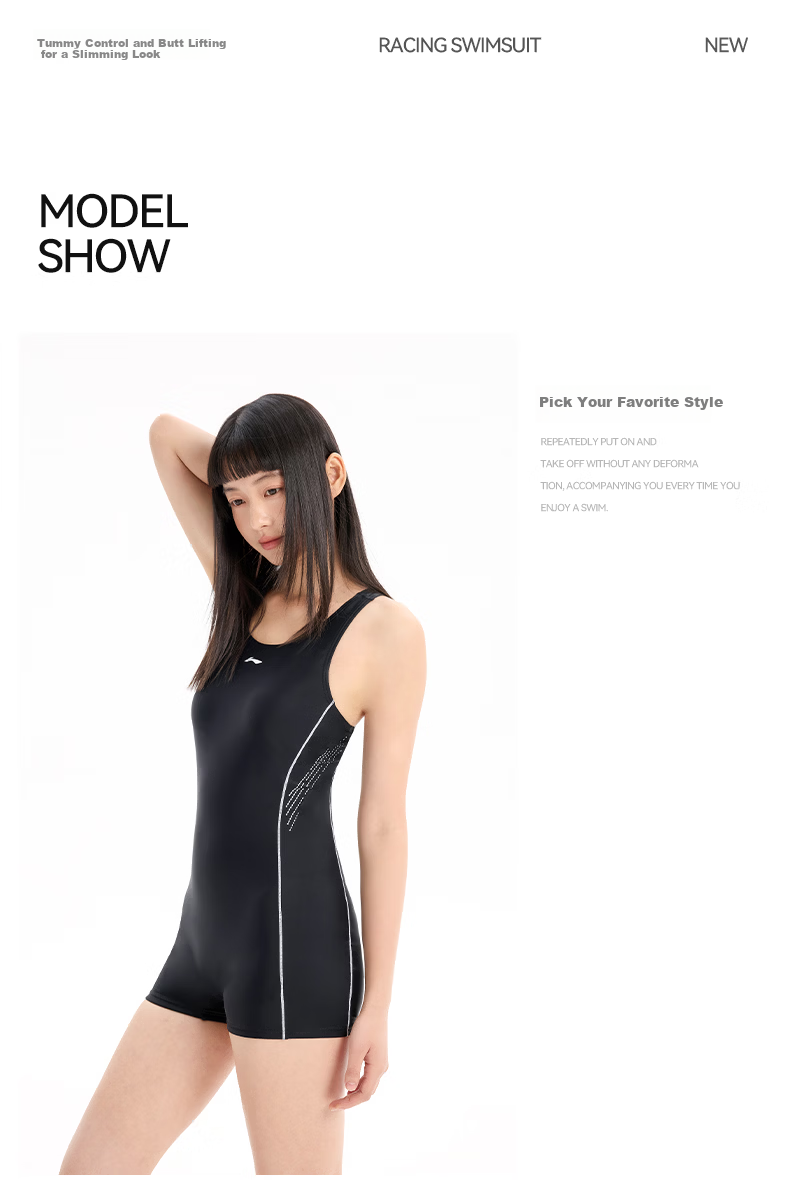 LI-NING Women's One-Piece Square Leg Professional Sports Swimsuit, Tummy Control, Slimming, Spa Vacation Swimwear 1471 Black 2XL 22