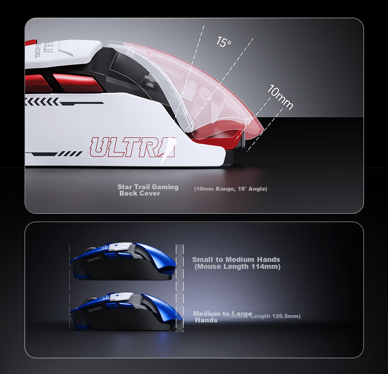 DAREU Ultra07 Wireless Gaming Mouse FPS Three-Mode Right-Hand Lightweight Dual 8K Modular Magnetic Mecha Style Cyber White 3
