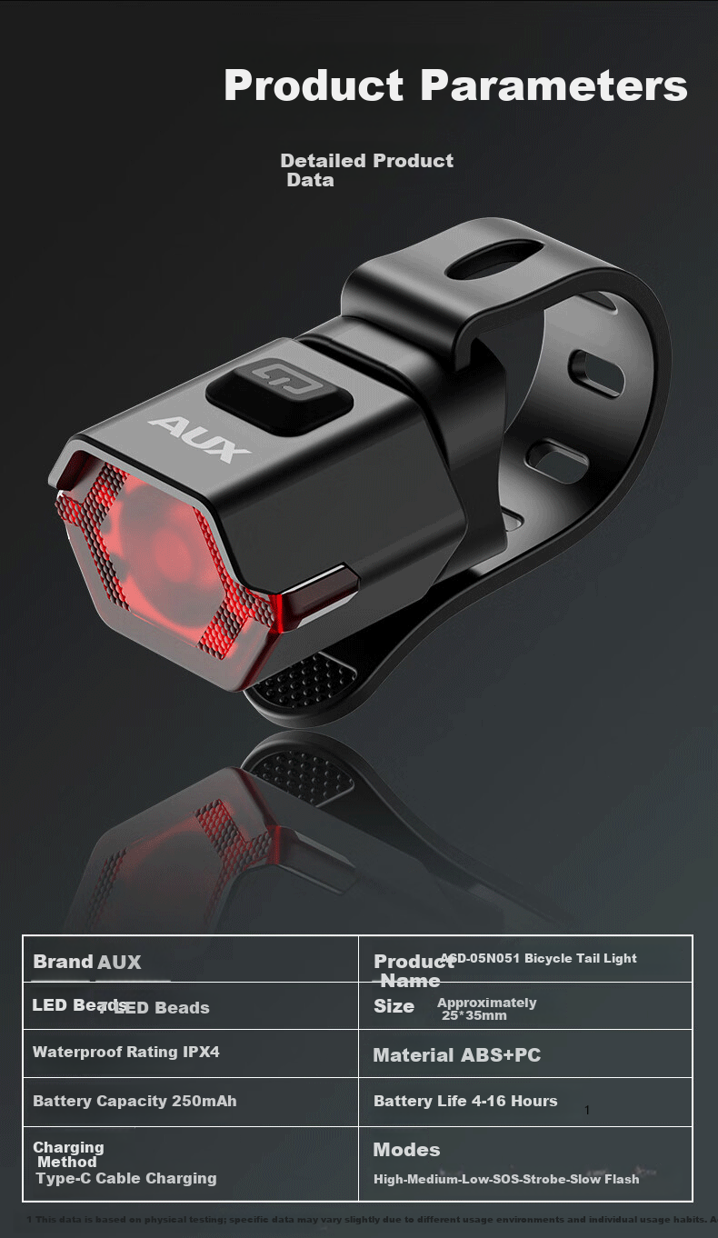 AUX Bicycle Light Mountain Road Bike Tail Light Multi-Mode Adjustable Rechargeable Night Riding Accessory 9