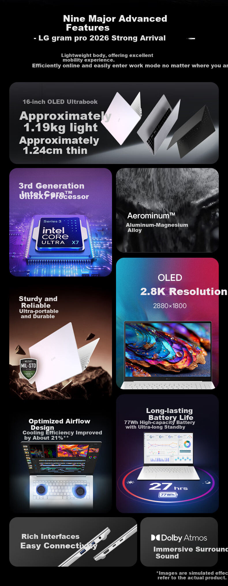 LG gramPro 2026 16-inch OLED Ultra Lightweight Laptop Aluminum Magnesium Alloy Long Battery Life Ultra X7 358H 32GB 1TB Silver 16Z90U-K.ALB9C 2