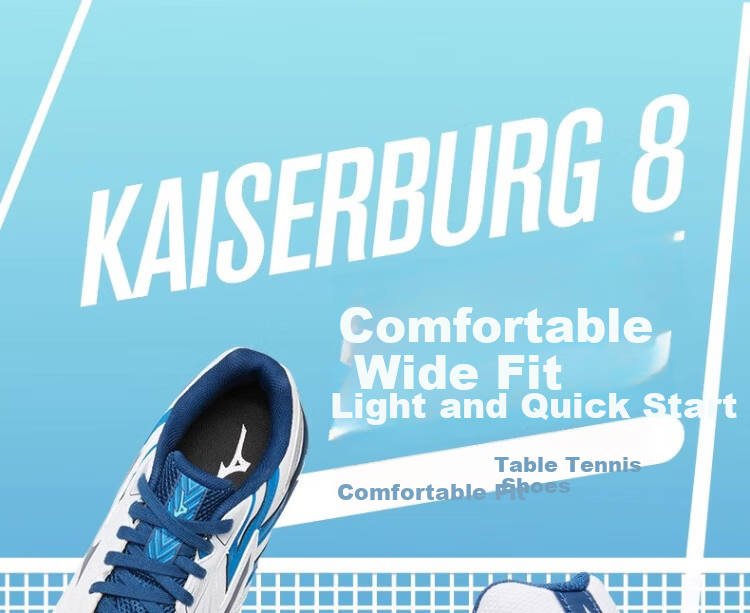MIZUNO KAISERBURG 8 Professional Non-Slip Shock Absorption Table Tennis Shoes for Men and Women 242001 White Blue Size 36 11