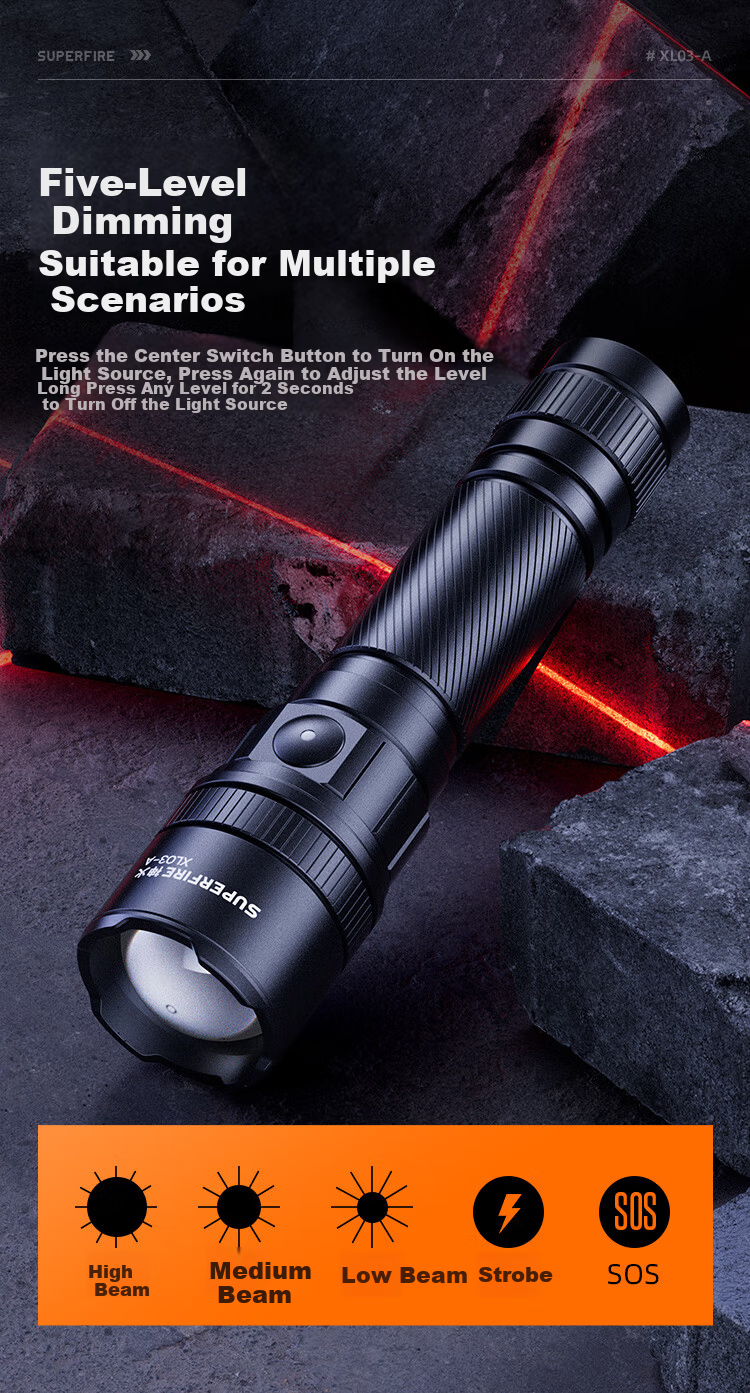 SupFire M22 High-Power Zoomable Flashlight Ultra-Bright Long-Range Military Outdoor Extended Battery Life Home Lighting 200000 Lumens 7