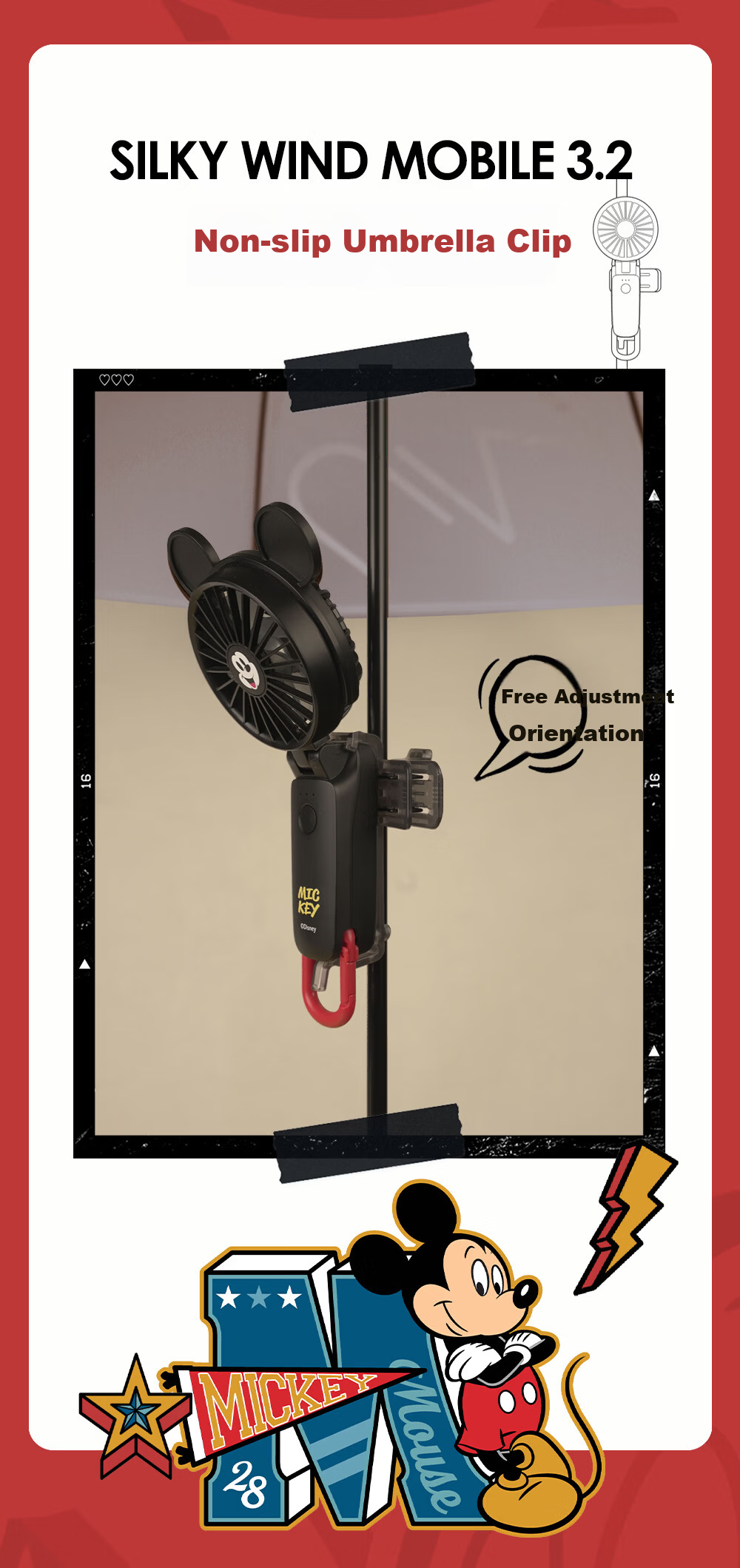 RHYTHM Japan Ultra-Quiet Handheld Fan Office Desktop Portable USB Rechargeable Long Battery Life Neck Hanging Mini Cooling Fan 9ZF040RI01 Minnie Black 9