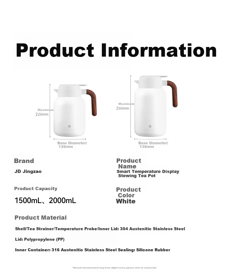 JD Jingzao Temperature Display Stewing Teapot Large Capacity Insulated Home Kettle 1.5L White 9