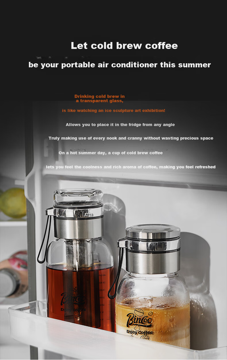 Bincoo Glass Cold Brew Coffee Maker Portable Cold Brew Bottle with Filter for Home Use Iced Americano Cup 2