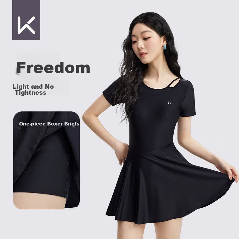 Keep Women's One-Piece Slimming Swimsuit for Swimming Pool, Plus Size, Elegant Black, 2XL