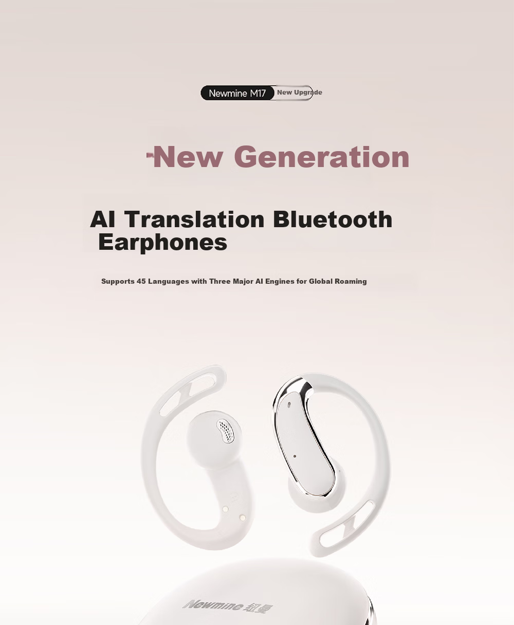 Newmine M17 Premium Sports Bluetooth Earphones Ear-Hook AI Translation Earbuds XiaoDu 5.0 Bone Conduction Wireless Bluetooth 6.0 Noise Cancelling Non-In-Ear Ink Black 1