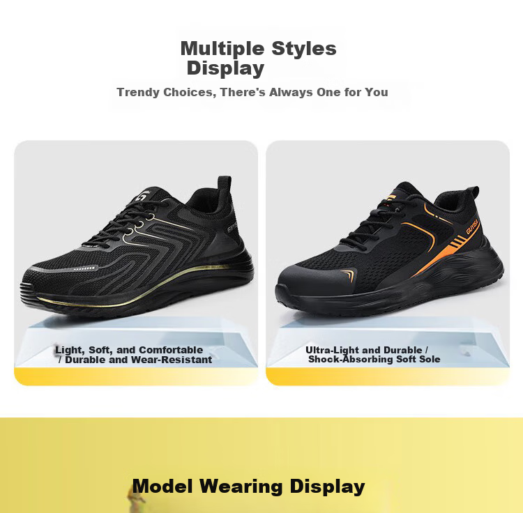 GUYISA Men's Summer Breathable Steel Toe Anti-Smash Anti-Puncture Ultra-Light Comfortable Safety Work Shoes 3050 Size 42 12