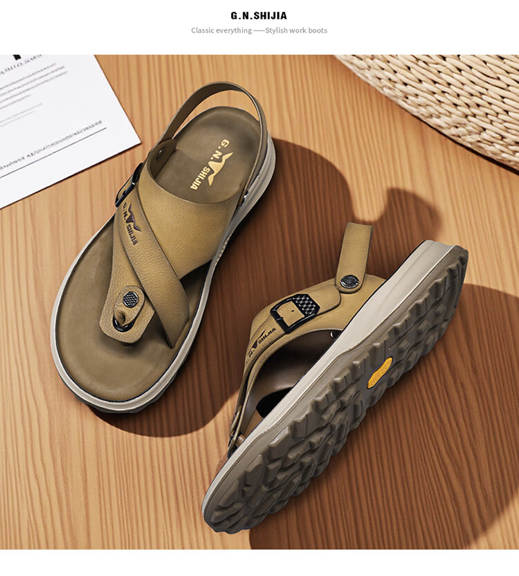 Bull Family Men's Leather Sandals Summer New Dual-Wear Soft Sole Durable Outdoor Beach Casual Flip-Flops 22
