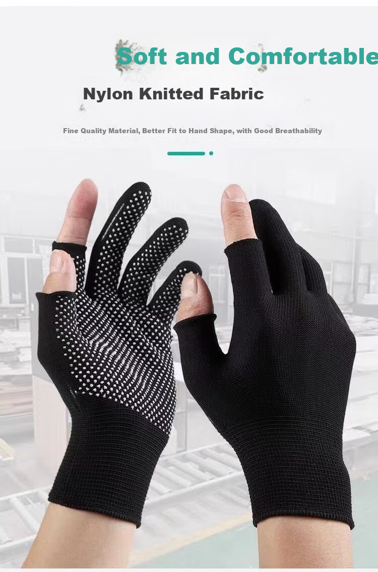 Jiahu Black Nylon Gloves Thin Coated Non-Slip Wear-Resistant Breathable Work Gloves Fingerless [Coated Black] 24 Pairs 2
