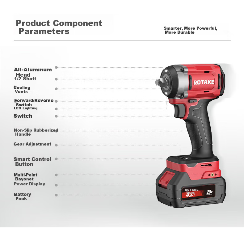 Rot Lithium Battery Brushless Electric Wrench 20V Electric Impact Wrench Power Tool T1 High Torque Automotive Repair 12