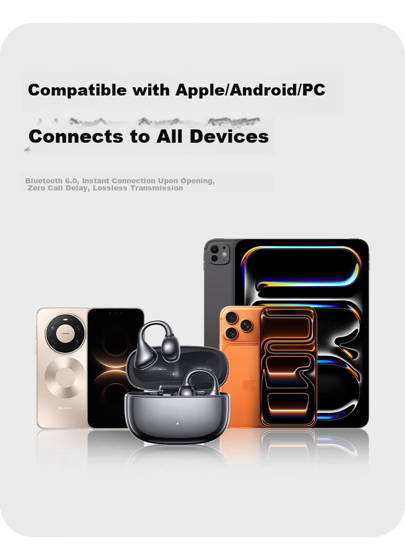 Nsve Nengzhi SE2 [2026 Latest Model | Harman Kardon Level] Bluetooth Clip-On Bone Conduction Open Wireless Non-In-Ear Sports Noise Cancelling Earphones for Apple 15