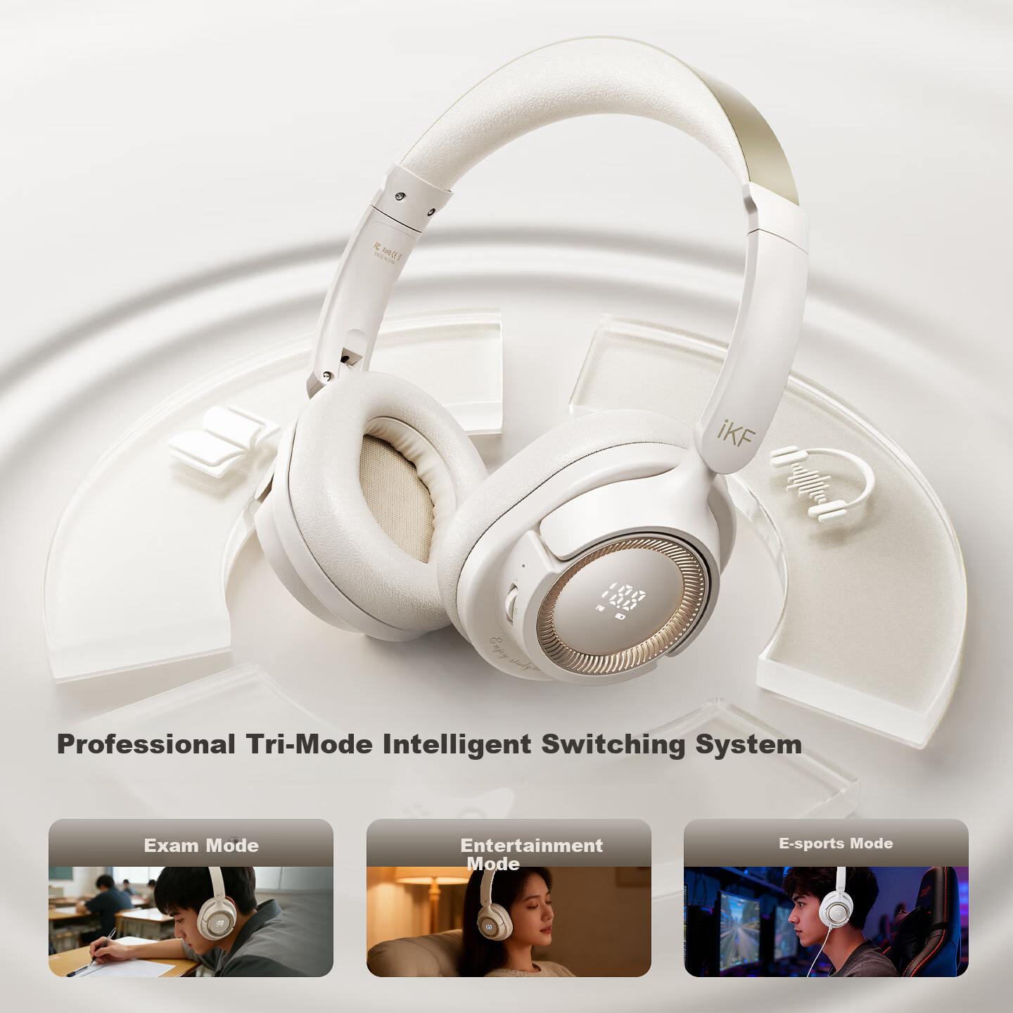 IKF FM7 English CET-4 and CET-6 Listening Headphones for College Students, FM Radio, Multi-purpose for Exams and Entertainment, Online Learning, Long Battery Life, Yunyan White
