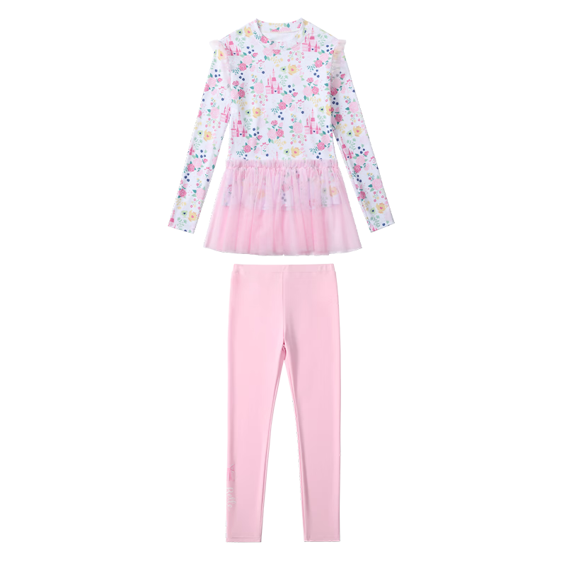 Disney Kids Girls Long Sleeve Long Pants Two-Piece Swimsuit Sun Protection Swimwear D36608S2F Pink Size 160