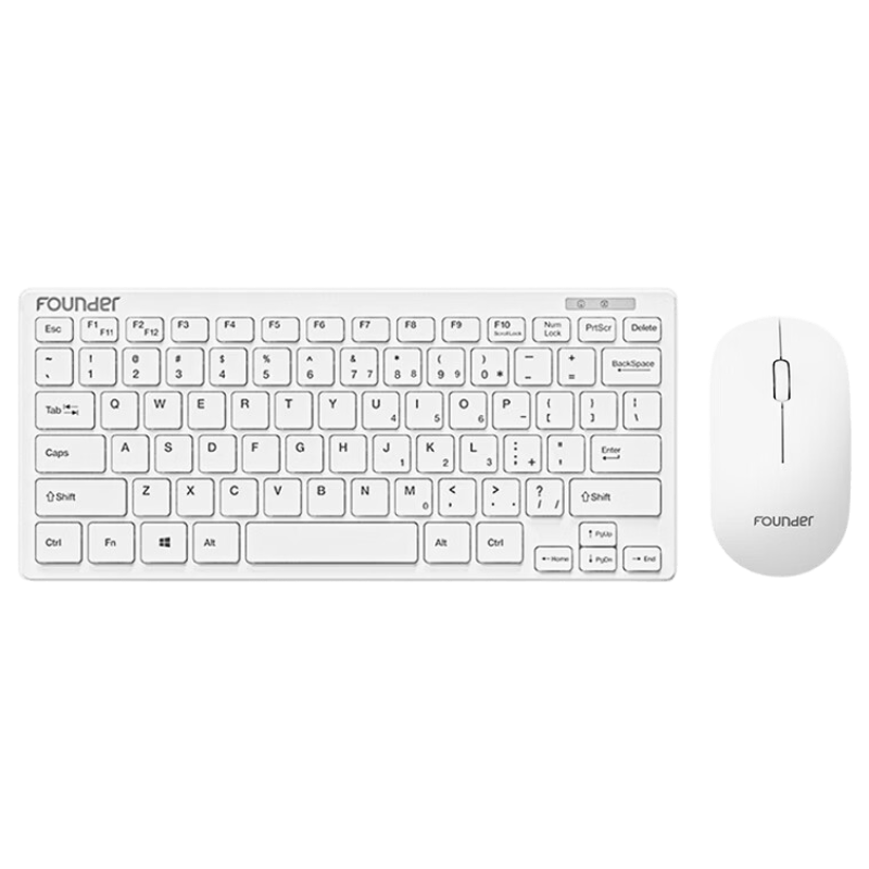 Founder W6226 Chocolate Keycaps Wireless Mini Keyboard and Mouse Set Portable Ultra-thin External Laptop Small Keyboard Wireless Compact Keyboard and Mouse Set White