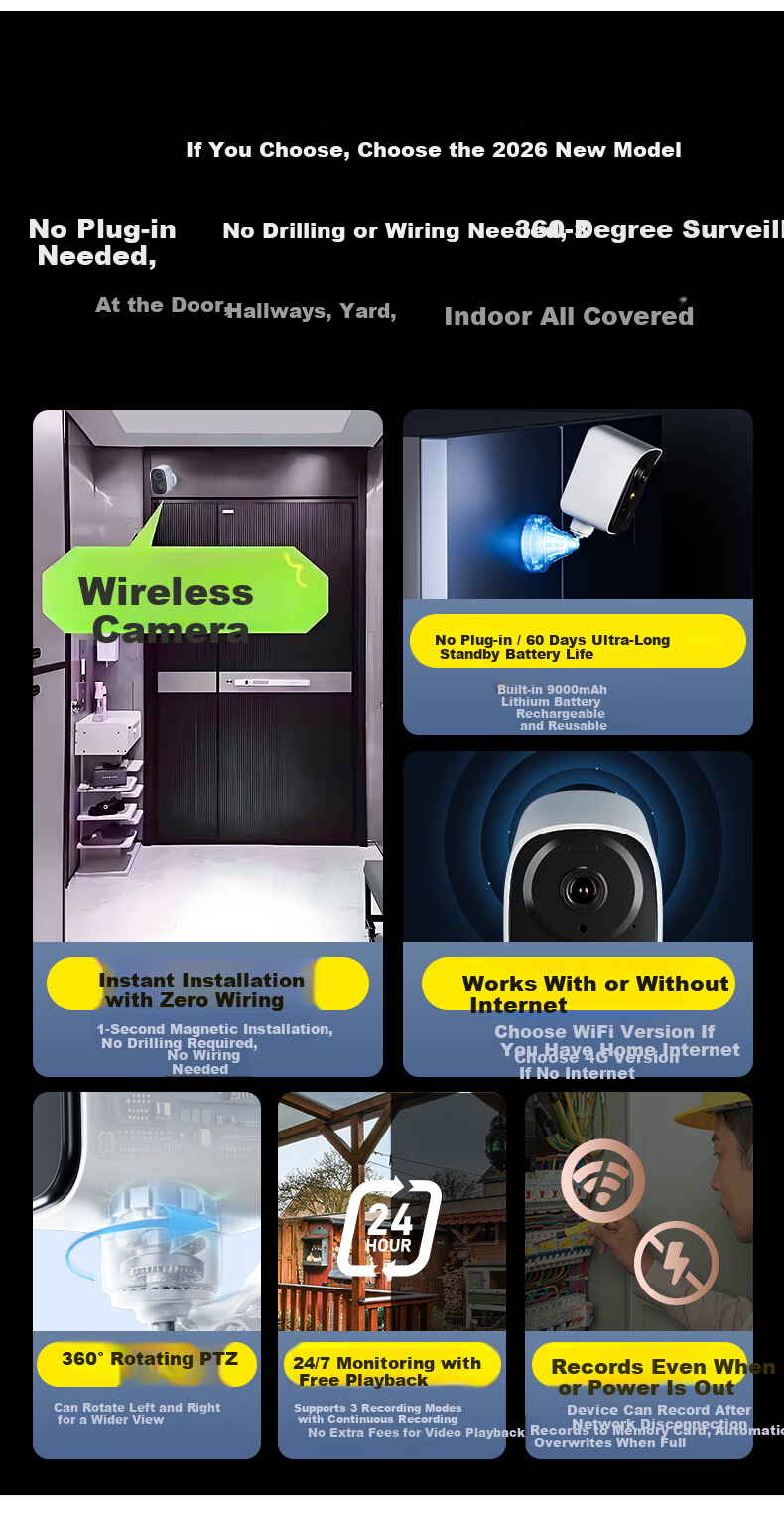 Tuqiang Wireless Battery-Powered WiFi Outdoor Home Security Camera, No Wiring, Rechargeable, Long Standby, No Drilling, Entrance Doorway Monitoring 14