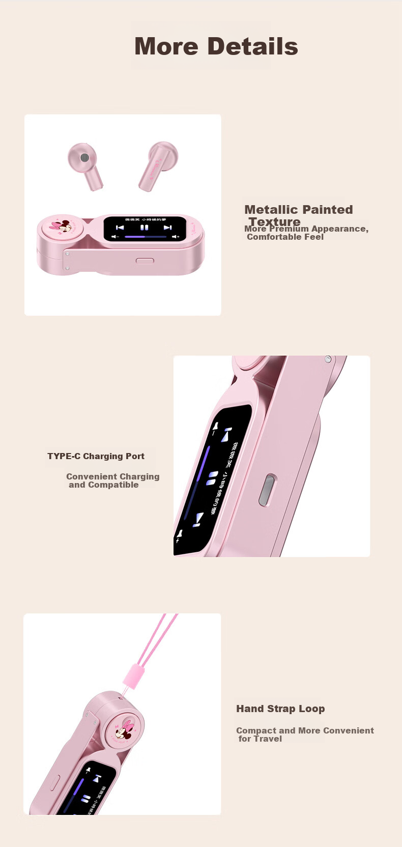 Disney Semi-In-Ear Wireless Bluetooth Earphones with Microphone, Long Battery Life, Multifunction Touch Screen, Digital Display, Alarm Clock, Call, Wallpaper, Gaming, Photography, Student Boys Birthda 11