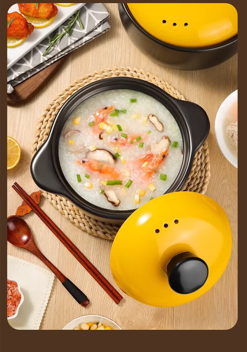 Jingyan Ceramic Casserole Pot 3.3L High-Temperature Resistant Clay Soup Cooker with Yellow Lid for Gas Stove 12
