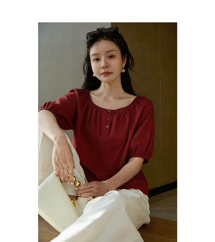 MT Elastic Strap Off-Shoulder Round Neck Dual-Wear Summer Lightweight Linen Cotton Blend Shirt Elegant Women's Blouse Top 9