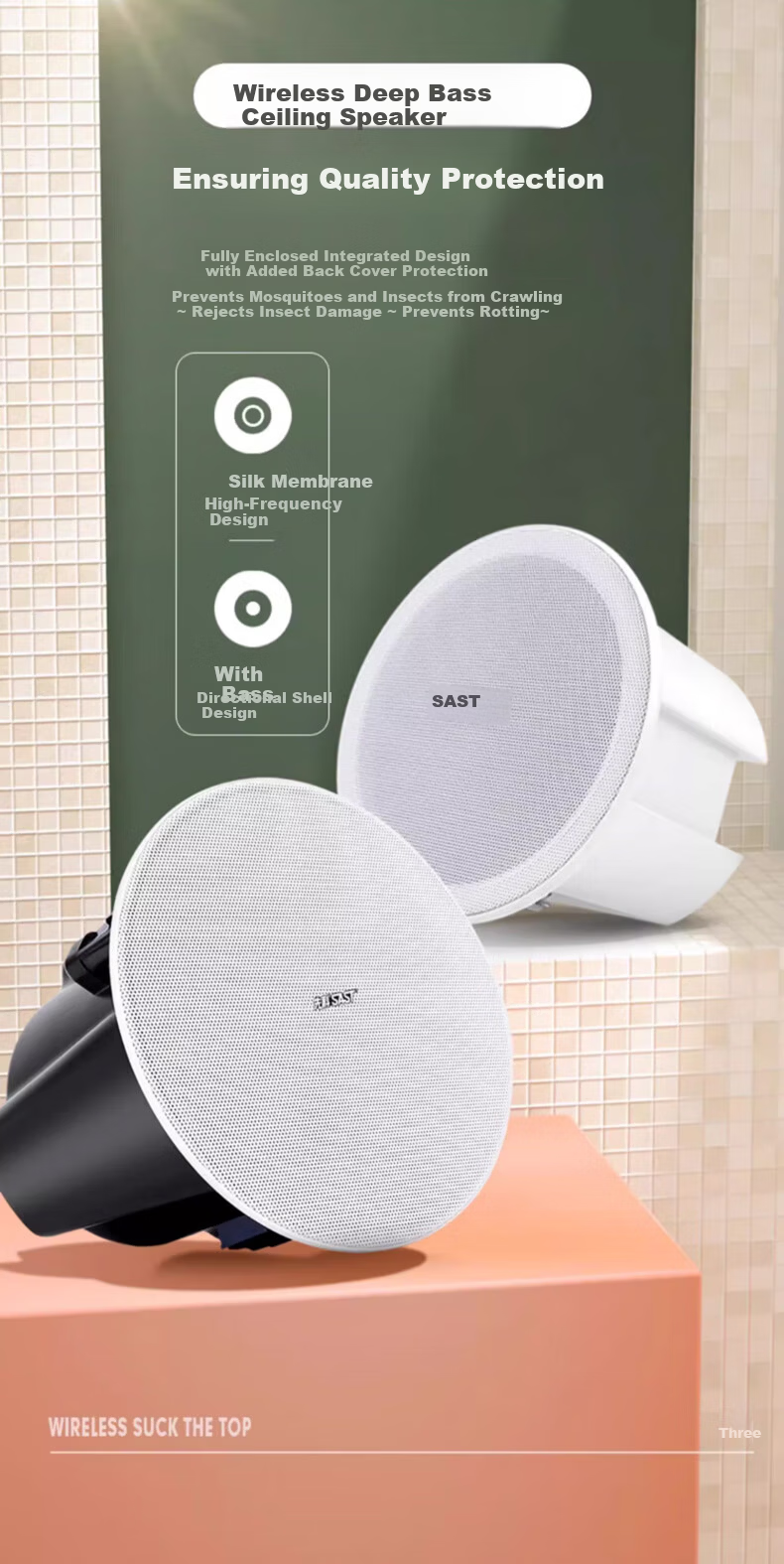 SAST RR808 Wireless Bluetooth 60W Wall-Mounted Speaker Set 6-Inch Supermarket Store Classroom Wall Background Music Public Broadcast Speaker System One-to-One 6