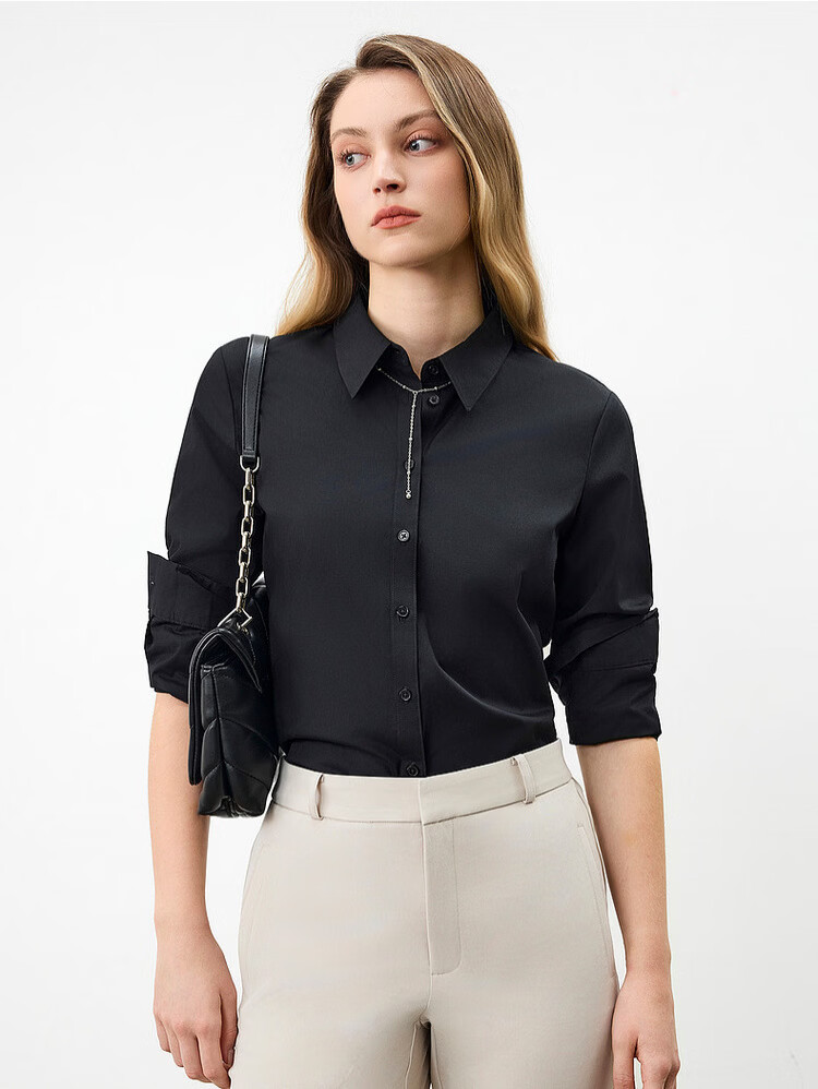 G2000 Women's 2026 Spring Summer Cotton Non-Iron Long Sleeve Shirt with Necklace, Mall Edition 25