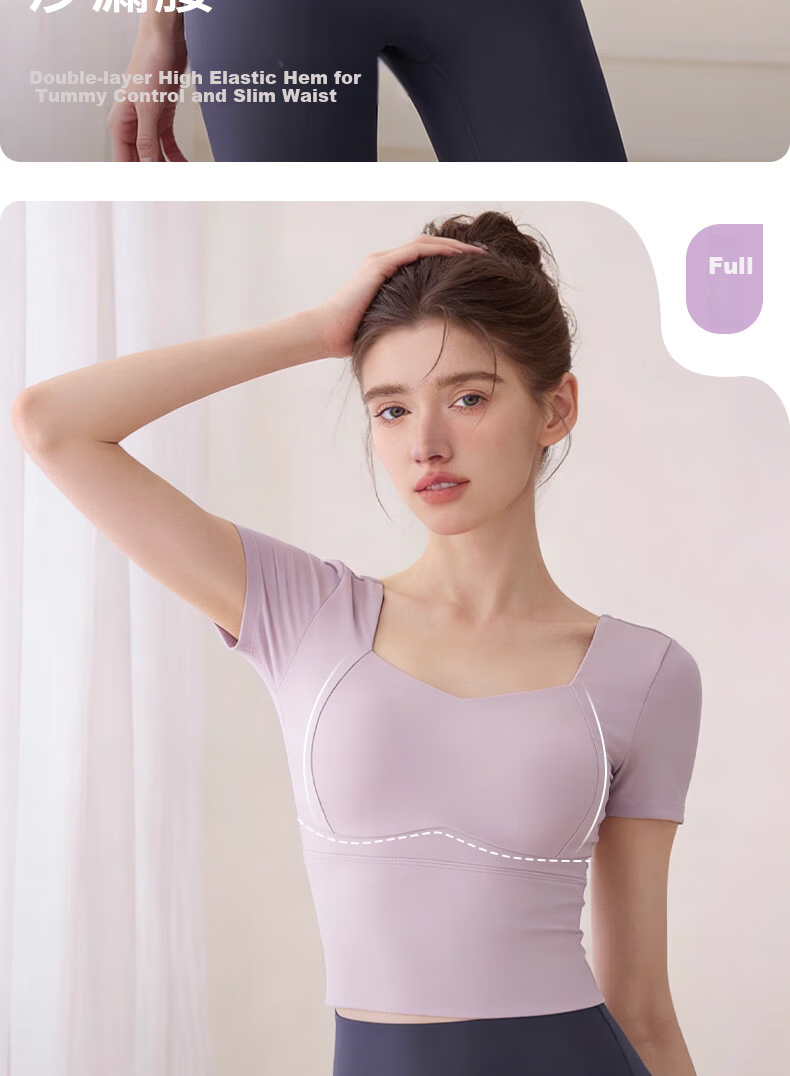 Xueqiman Women's Yoga Top 2026 New Quick-Dry Summer Premium Pilates Fitness Short Sleeve with Chest Pad 6