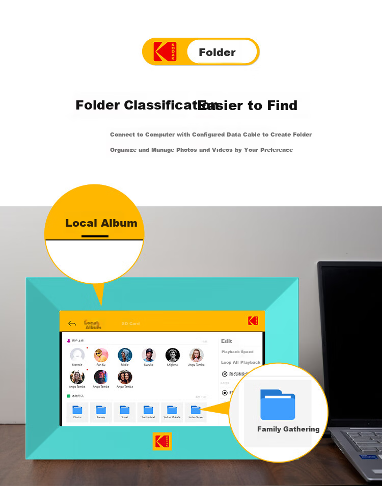 KODAK 1020V Digital Photo Frame 10.1-inch HD Electronic Album Remote Control Video Photo Music Player Noble Black 8