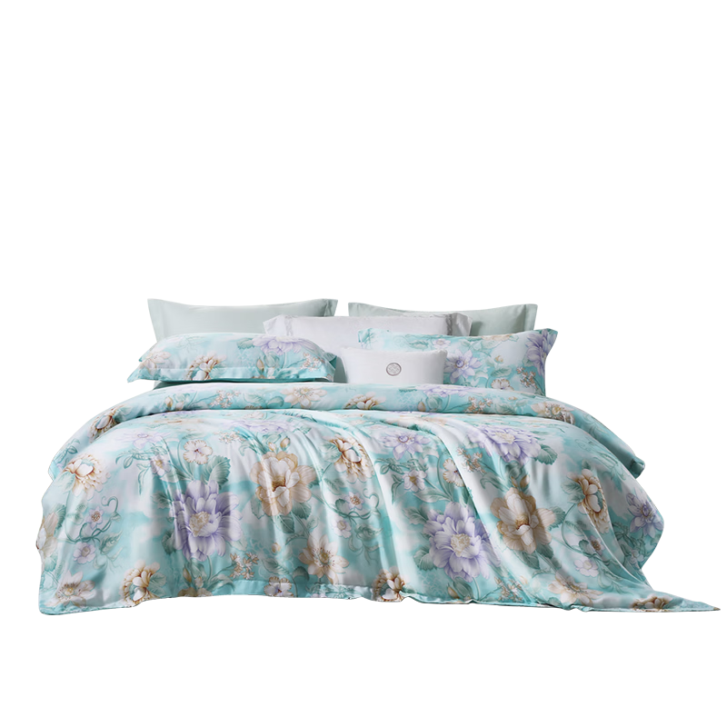Fuanna 4-Piece Bedding Set 40s Tencel Cooling Summer Set 100% Lyocell Summer Bed Sheet Quilt Cover Single/Double 203*229cm Home Collection