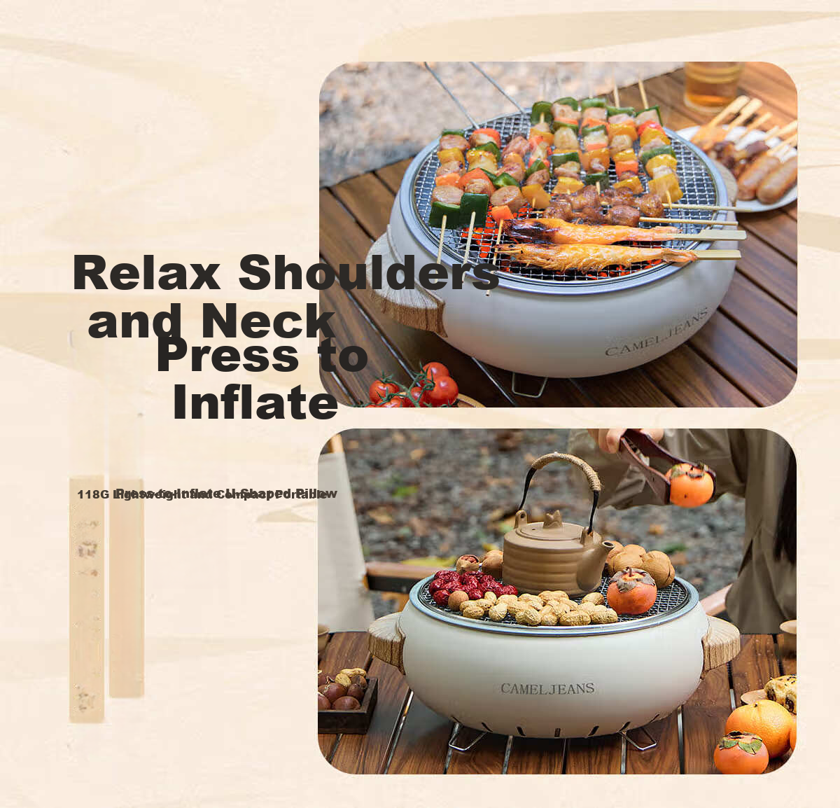 CAMELJEANS Dual-Use Electric and Charcoal Tea Boiling Set Complete Barbecue Stove Outdoor Indoor White New Model 16