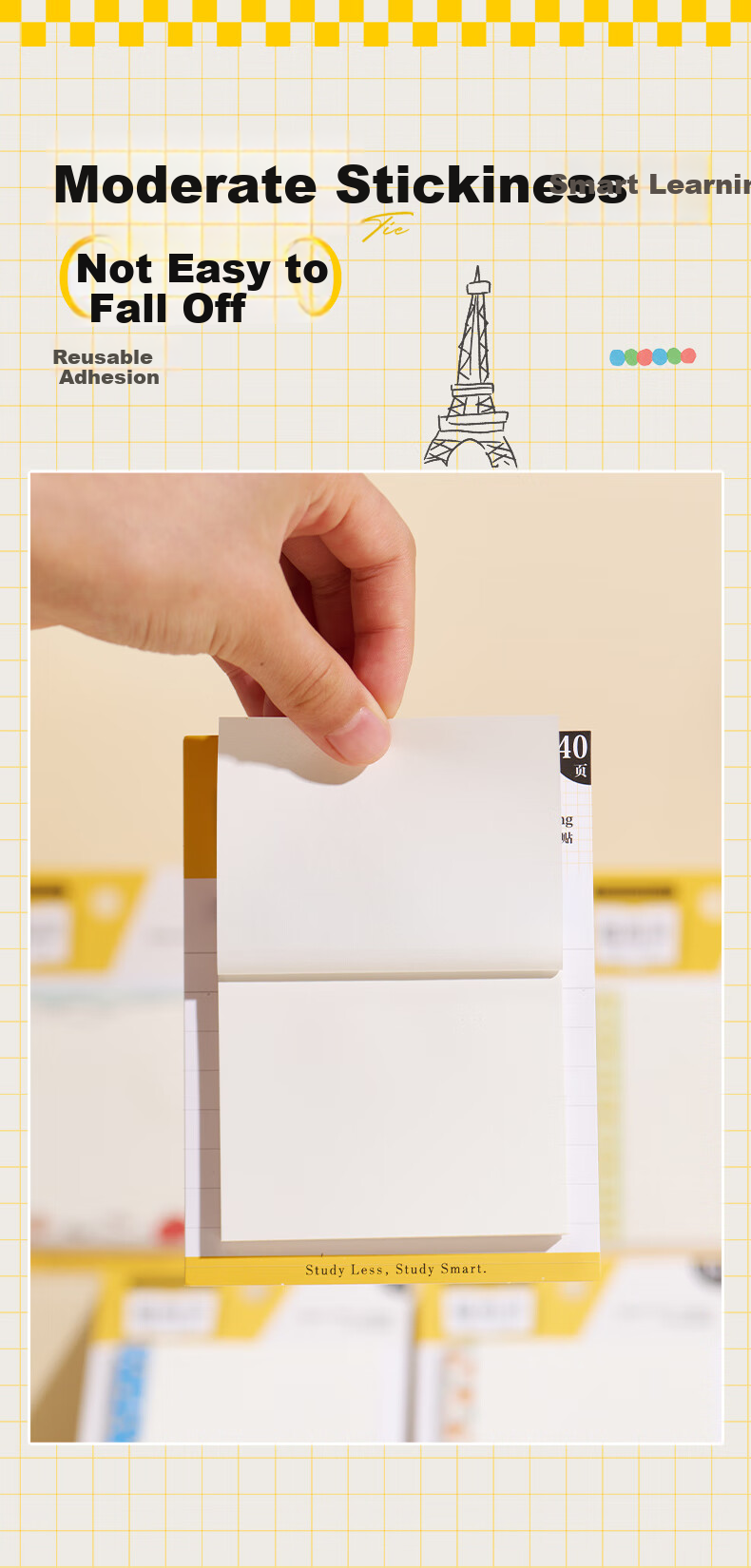 MASMARCU Morning Light Stationery Smart Study Sticky Notes High-Quality 40 Sheets Adhesive Label Memo Paper Medium Size Student Simple Notepad Random YS0352 Exam Essential 8