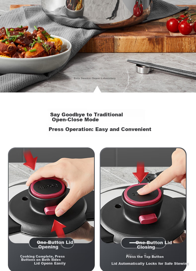 SUPOR 22cm 5.7L 304 Stainless Steel Pressure Cooker High-Pressure Gas and Induction Cooker Compatible Explosion-Proof One-Touch Opening Home Use 4