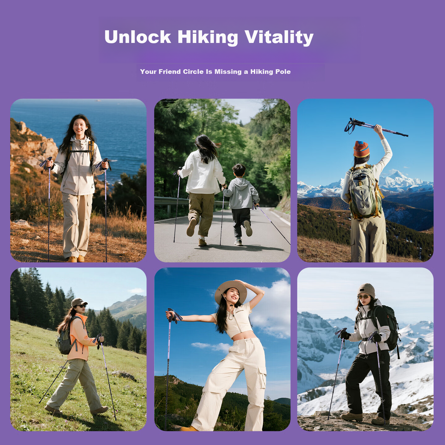 Tuteng Folding Trekking Pole Professional Ultralight Outdoor Hiking Anti-Slip Self-Defense Aluminum Alloy Walking Stick