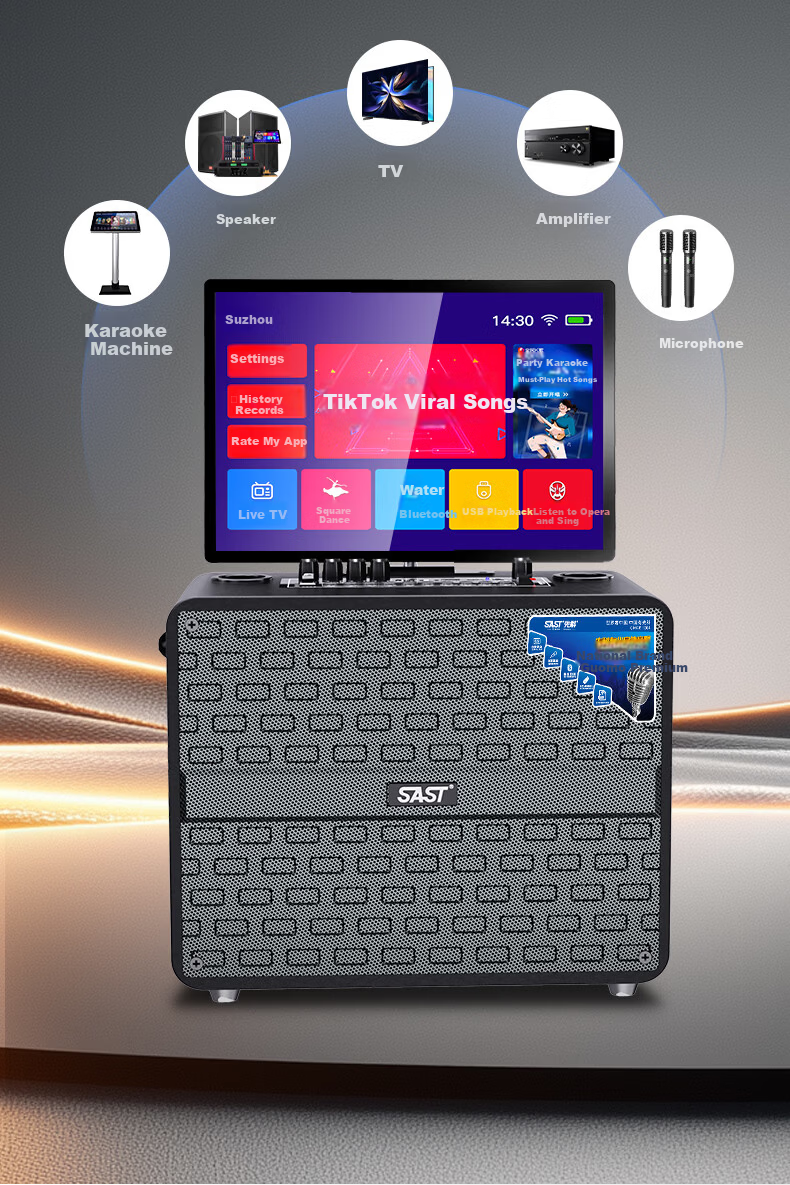 SAST Karaoke Song Machine All-in-One Speaker Home KTV Sound System Outdoor Square Dance Singing Speaker Mobile KTV with Display SW83 Father's Day Gift 9