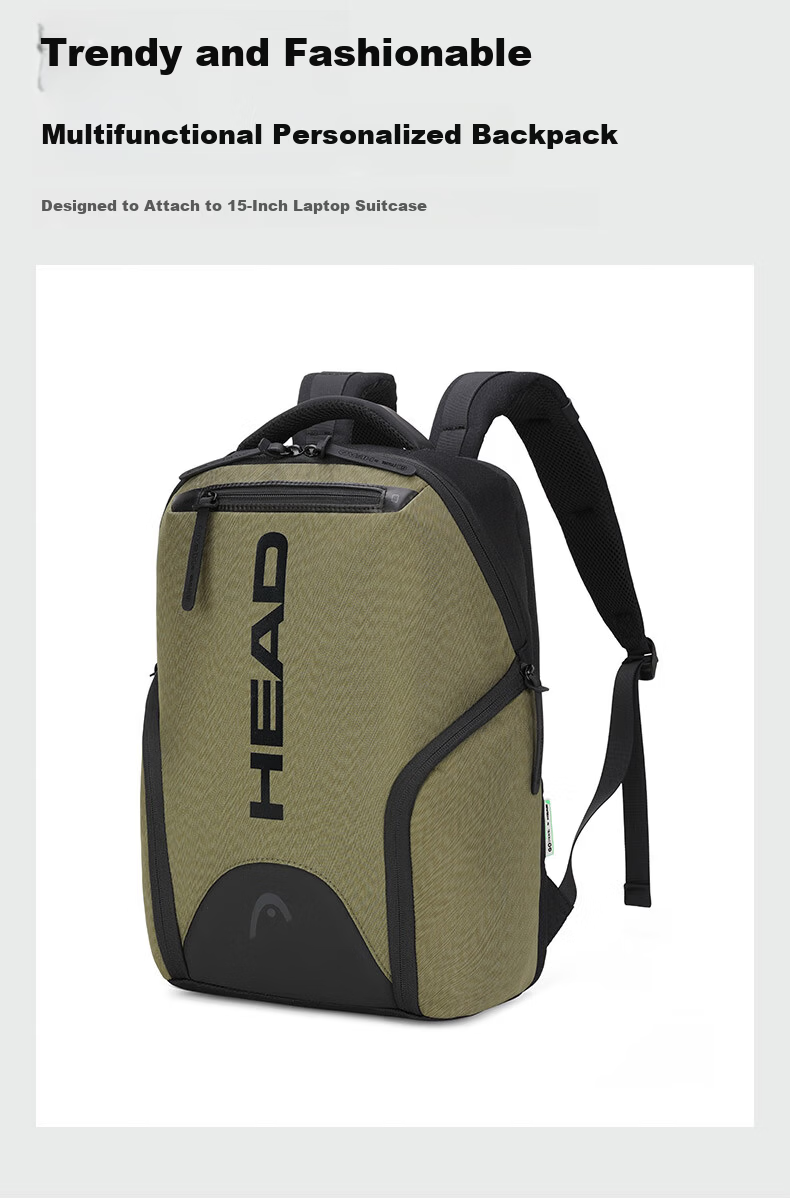 HEAD Large Capacity Backpack Travel Bag Unisex Student School Bag 15-inch Laptop Bag Aurora Business Travel Series 2