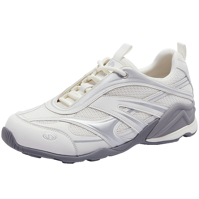 CAMEL Women's Racing Training Shoes Colorblock Sports Casual Sneakers L26A255037 White/Silver (Regular) Size 37