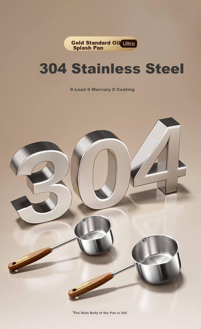 Suncha 304 Stainless Steel Oil Pouring Small Pot with Wooden Handle, No Coating, Heat-Resistant, 300ml 4