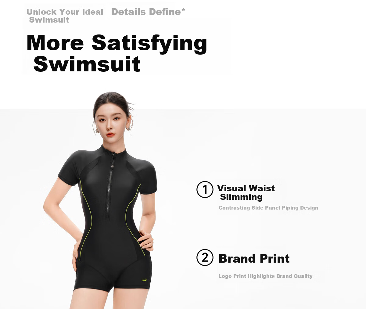 PUMA Women's Swim Trunks 2026 New Short-Sleeve One-Piece Swimsuit for Swimming Pool and Hot Spring Sportswear 13