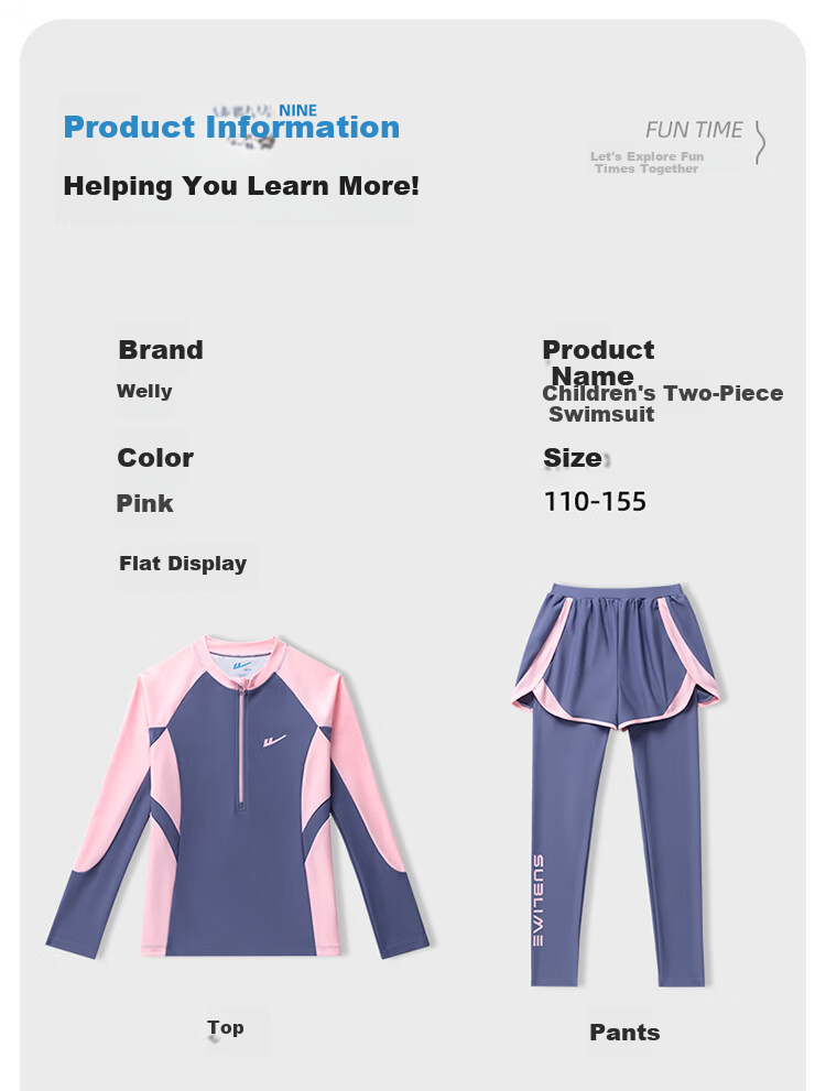 Warrior Children's Two-Piece Long Sleeve Long Pants Swimsuit for Older Kids Hot Spring Girls Swimsuit 36135H2K Pink Blue Size 120 7