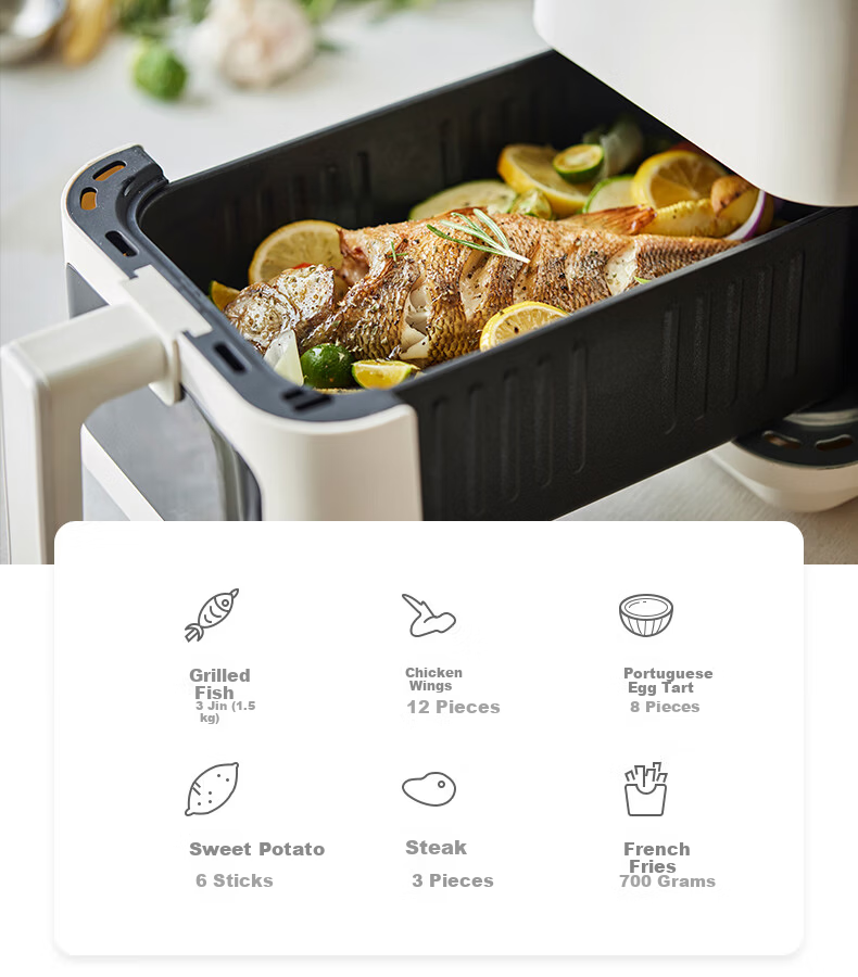 Olayks Instant Air Fryer 5L Large Capacity Multifunctional Electric Fryer with Flip-Free 3D Steam Roasting, Visible Window, 304 Stainless Steel Fully Automatic Electric Grill 6