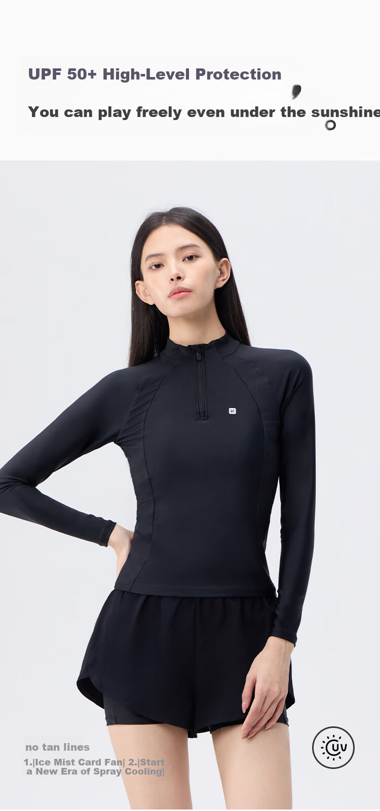 Keep Women's Two-Piece Long Sleeve Sun Protection Swimsuit for Plus Size Girls Conservative Hot Spring Swimwear 925 Black XL 13