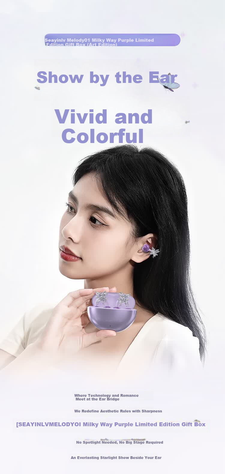 Haiyinlv Melody 01【Exquisite Earrings | Bestselling】2026 New AI Clip-on Wireless Bluetooth Earphones Sports Long Battery Life Bone Conduction Low Latency Black 2