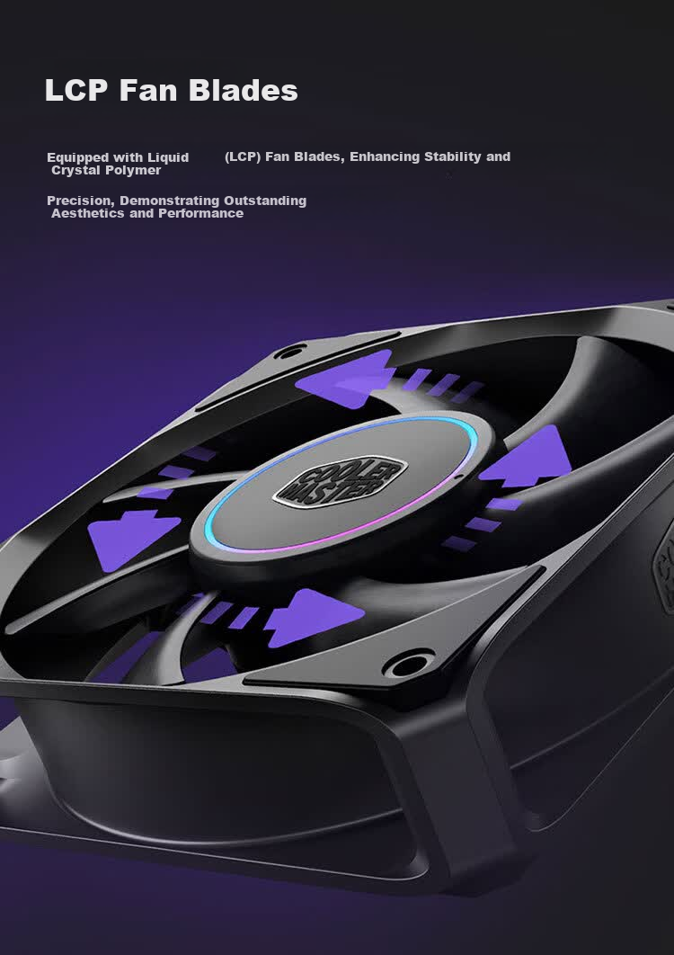 CoolerMaster MasterFan M120 ARGB Case Fan Full Aluminum Frame Magnetic Silent Bearing LCP Blades 5-Year Warranty 4