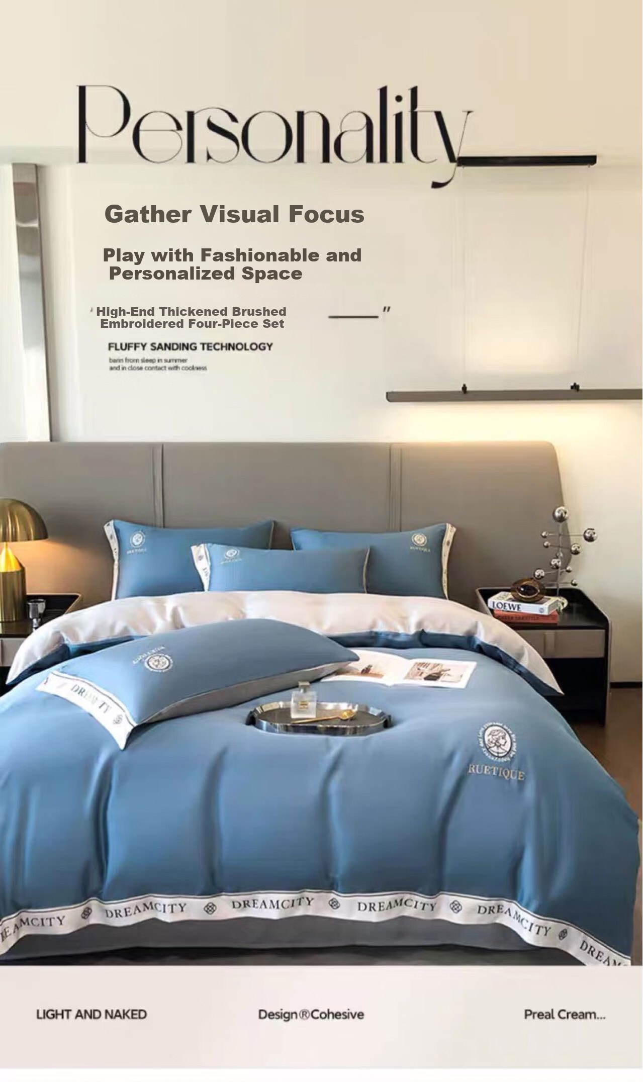 Yalu Bedding Set Four-Piece Sheet Quilt Cover Single Student Dormitory Skin-Friendly Double Home All-Season Ginkgo Leaf - Gray Blue 1