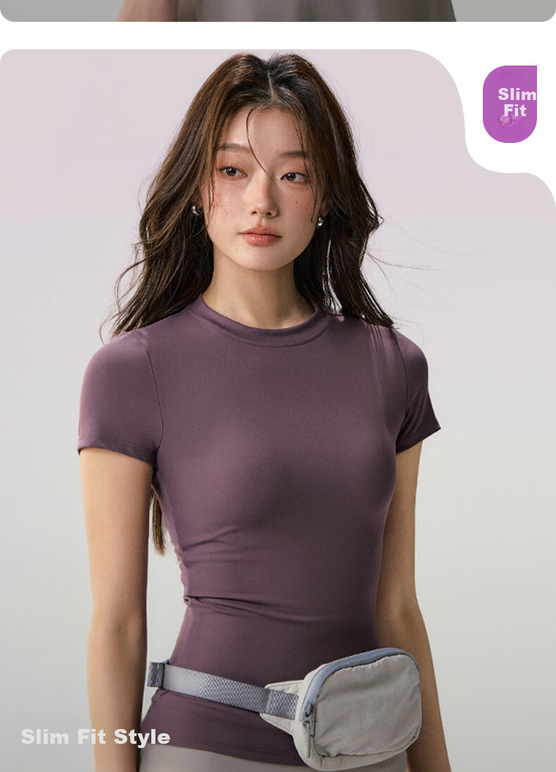 Xueqiman Women's Summer Thin Short Sleeve Quick-Dry High Elasticity Slim Fit Yoga Pilates Training Fitness T-Shirt 8