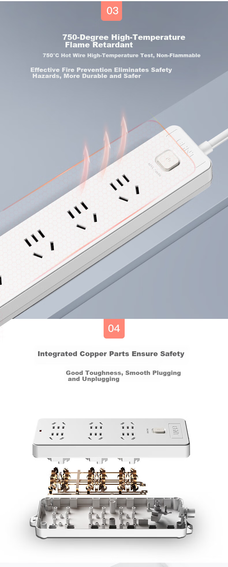 CHNT Sunrise 2S-1244 8-Socket Power Strip with Switch, 1.8m Long Cable, New National Standard, Dormitory Use 3