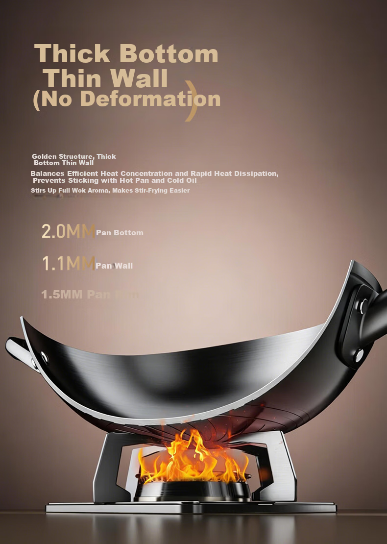 ASD Carbon Steel Wok Non-Coated Rust-Resistant Household Stir-Fry Pan Round Bottom 32cm Gas Stove Compatible 6