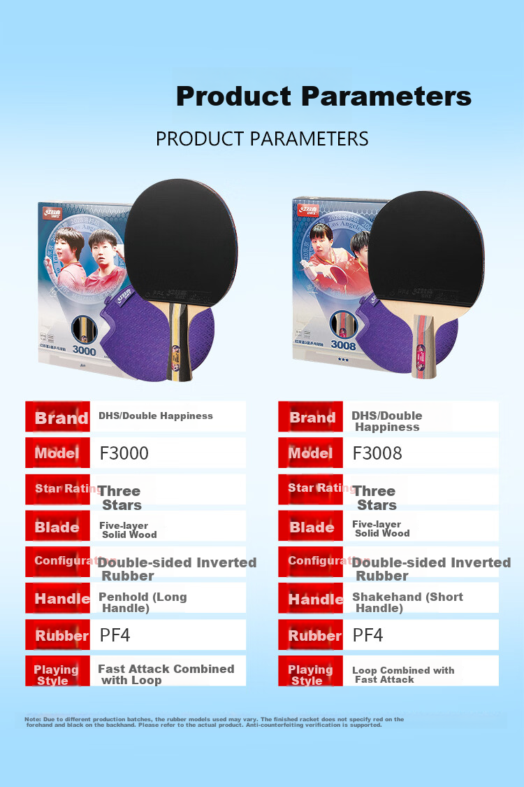 DHS Table Tennis Racket Double-Sided Inverted Rubber All-Round Ma Long Wang Chuqin F5008 Penhold Paddle Pair 2